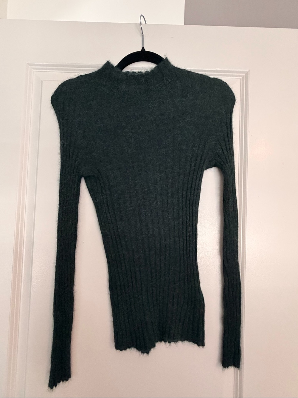 Madewell Dark Green Ribbed Mock-Neck Sweater